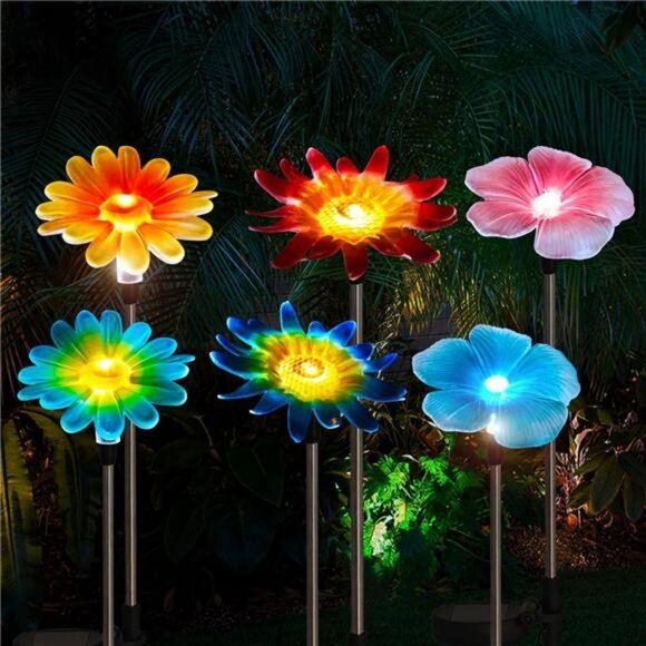 6 Pack Solar Garden Lights Outdoor Decor Colorful Flower Light - Picture 1 of 7
